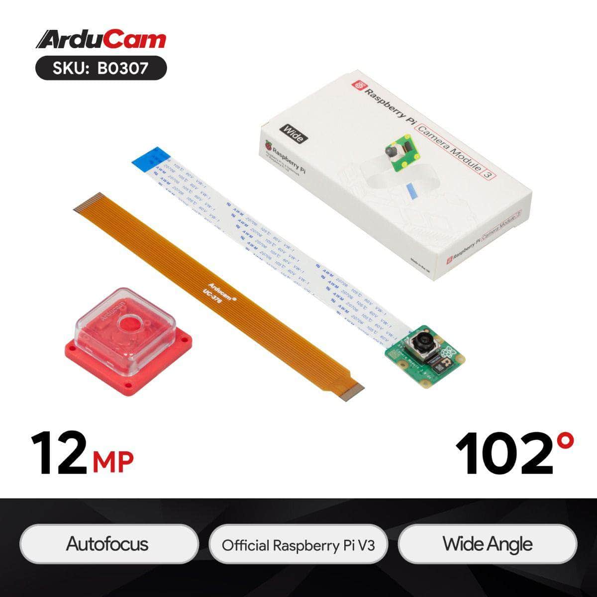 Arducam Raspberry Pi Official Camera Module V3-12MP IMX708 102° HFOV B ...