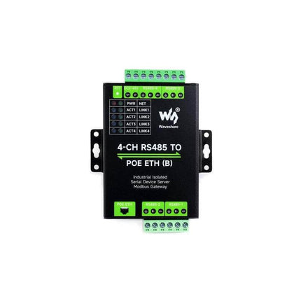 Waveshare Serial Cable 4-Ch RS485 to RJ45 Ethernet Serial Server DIN Rail POE