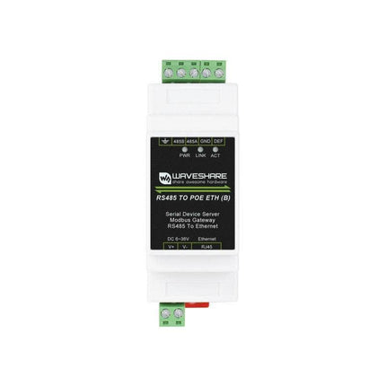 Waveshare Serial Comms Industrial serial server RS485 to RJ45 Ethernet TCP/IP POE DIN Rail