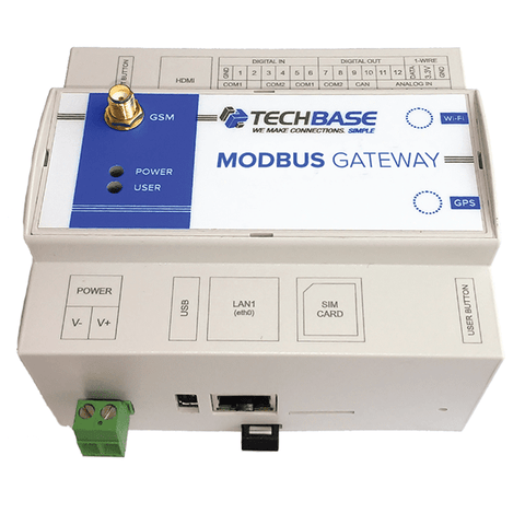TECHBASE Gateway Modbus Gateway 1XRS / No Additional Option Modbus Gateway - Programmable Modbus RTU to Modbus TCP/MQTT/SNMP IoT Converter