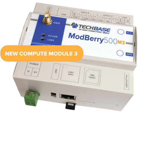 TECHBASE Industrial IoT Module Base Functionality ModBerry 500-M3 MAX - Industrial Embedded Raspberry PI Based Computer